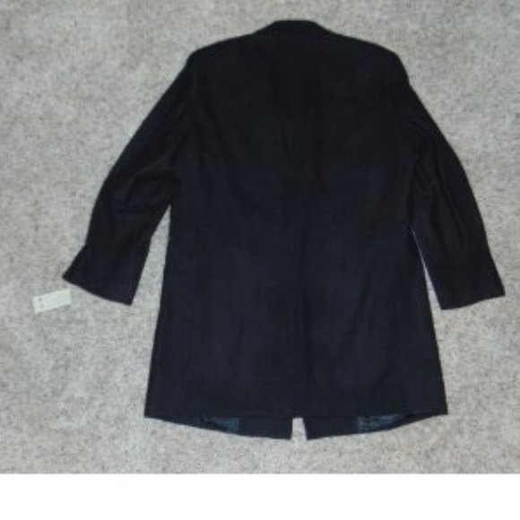 Mens Trench Coat Haggar Melton Wool Blend Black 42R Notched 37" Length 3 Button - Picture 6 of 6